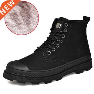 Genuine Leather Ankle Winter Warm Boots Black Wint Men