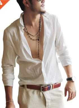 Plus Size Shirts Cotton Linen Men Shirt Long Sleeve Summer S