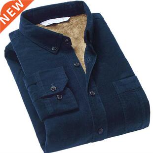 Quality Men Cotton Corduroy Warm Winter Shirt Thick Fleece L