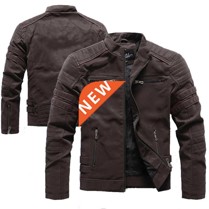Winter Motorcycle PU Leather Jacket Men 2022 Vintage Fleece
