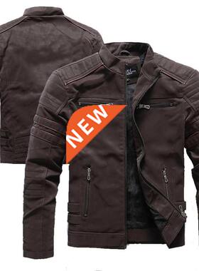 Winter Motorcycle PU Leather Jacket Men 2022 Vintage Fleece