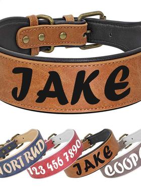 Personalized Leather Dog Collar Necklace Wide Padded Pet ID