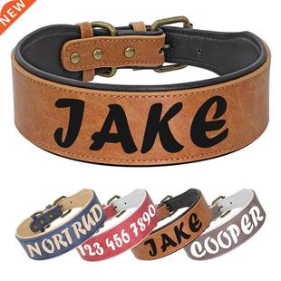 Personalized Leather Dog Collar Necklace Wide Padded Pet ID