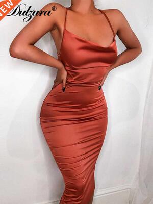 Dulzura neon satin lace up 2022 summer women bodycon long mi