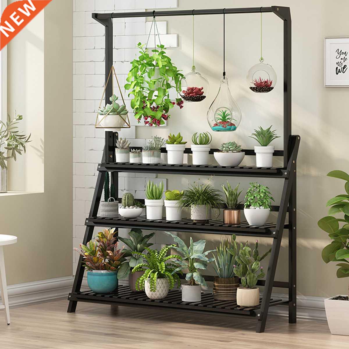 Folding 50/70/100cm 3 Tier Plants Shelves Flower Rack Woode