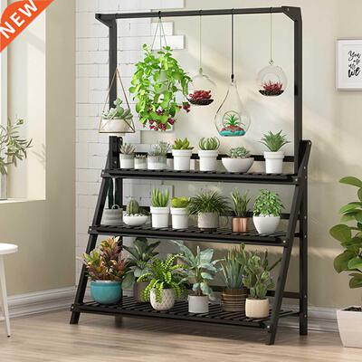 Folding 50/70/100cm 3 Tier Plants Shelves Flower Rack Woode