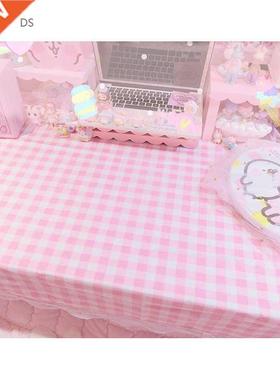 White Pink Grid Lace Tablecloth Cotton Rectangle Table Cloth