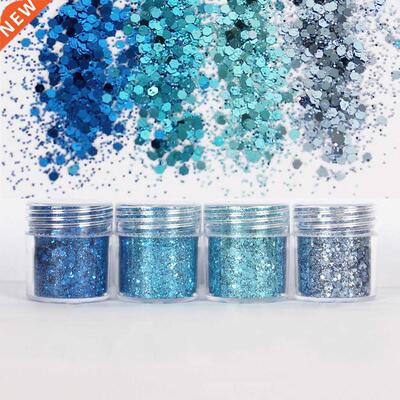 4pots Sky Blue Color Hexagon Sequins 1mm Glitter Mixed UV R