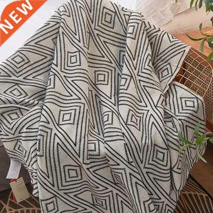 Warm Throw Double Style White Knitted Black Nordic Blanket