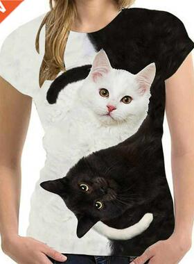 2022 Cat 3D Printed Oversized T-shirt Men Women Summer Fashi