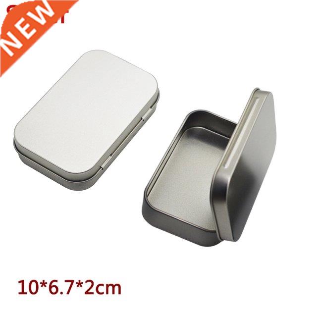 Storage Kit Tin Hinged Silver Small Empty Plain Metal Storag