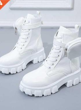 New Botas Women Motorcycle Ankle Boots Wedges Female Lace Up