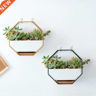 Nordic style Metal Rack White Ceramic Vase Planter Pot Octag