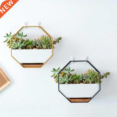 Nordic style Metal Rack White Ceramic Vase Planter Pot Octag