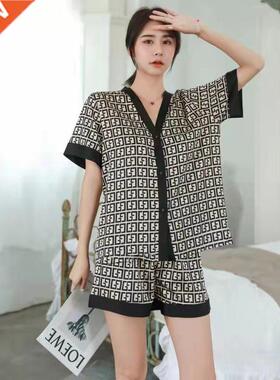 2022 Summer Ice Silk Pajamas Women's Pajamas Sets V Neck Des
