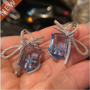 Women Ice blue first snow earrings female ins design earring