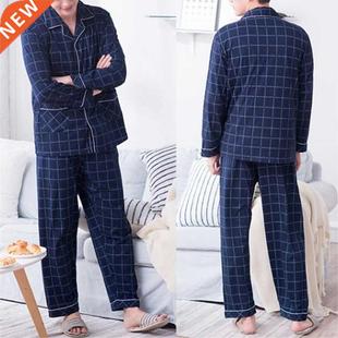 Men Sleepwear Striped Cotton Pajama Sets for Men Short Sleev