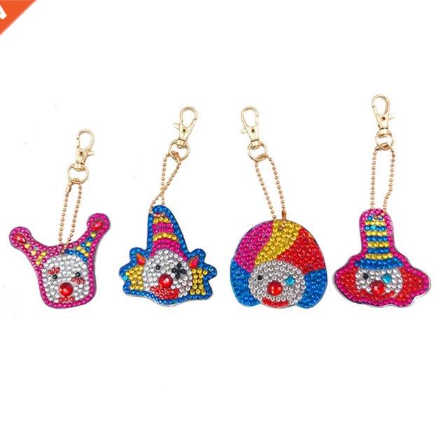 4PCS Diamond Painting Circus Clown Keychains Kit for Adults
