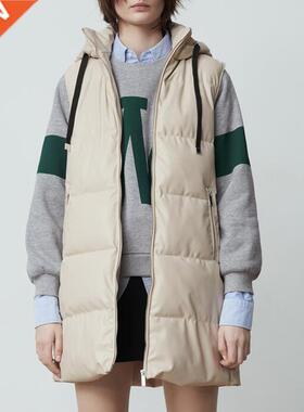 Malina Long PU Vests Women Fashion Spring Autumn Hooded Pock