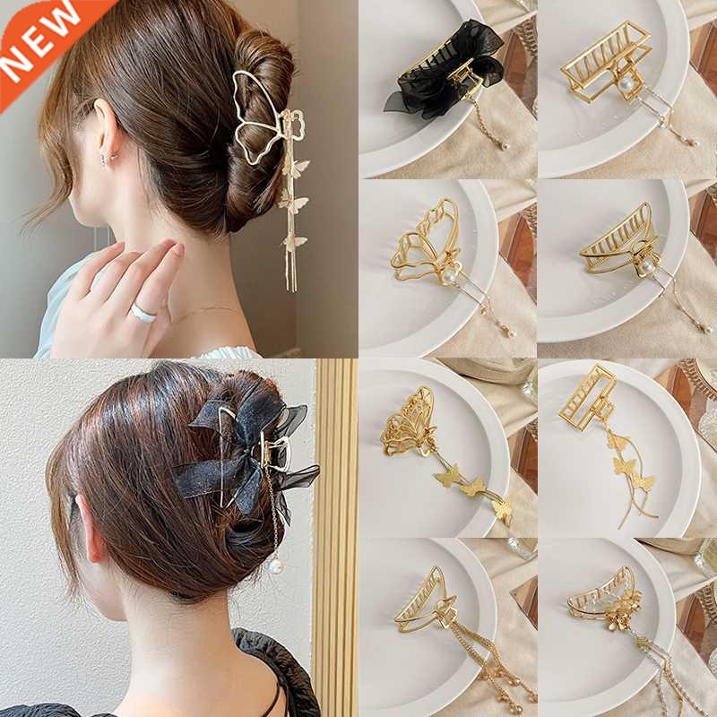 17KM New Women Gold Geometric Butterfly Hair Claw Vintage Lo
