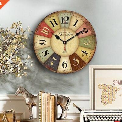 Retro Wooden Wall Clock Rooster Vintage Rustic Non-Ticking S
