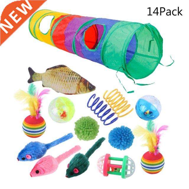 14Pcs Cat Toy Set with Tunnel Kitten Toys Assorted Balls Int