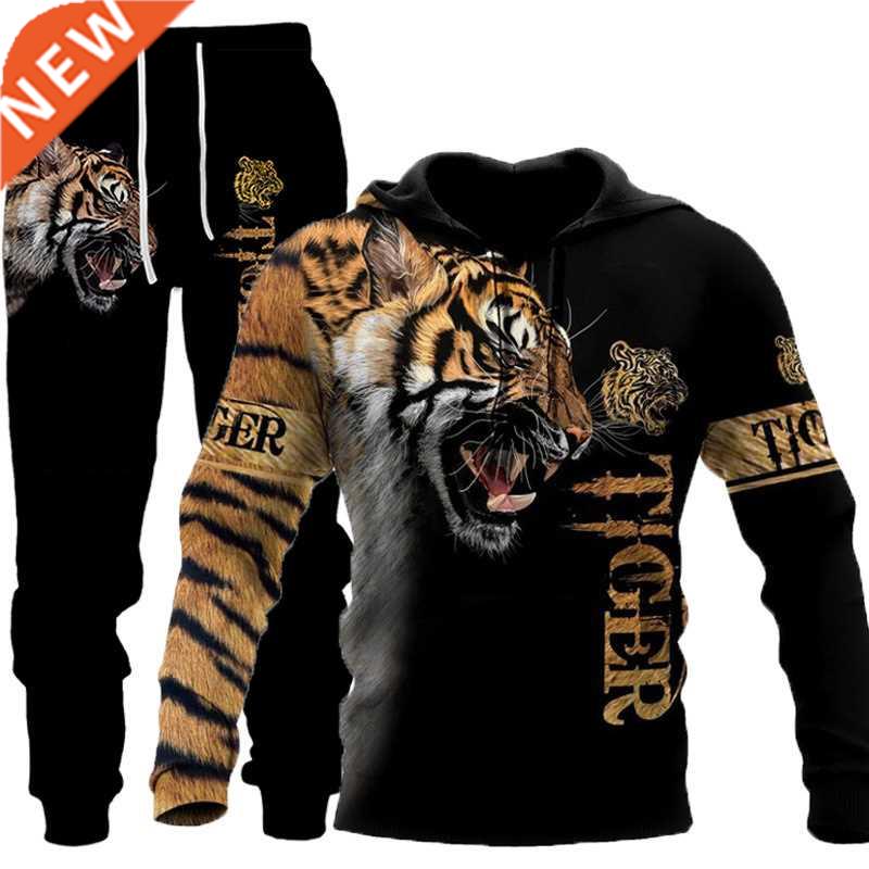 The Tiger D Printed Men	s Sweatshirt Hoodies Set Men&