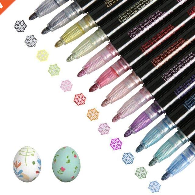 8/12 Pcs Double Line Outline Metallic Marker Pens Color Graf