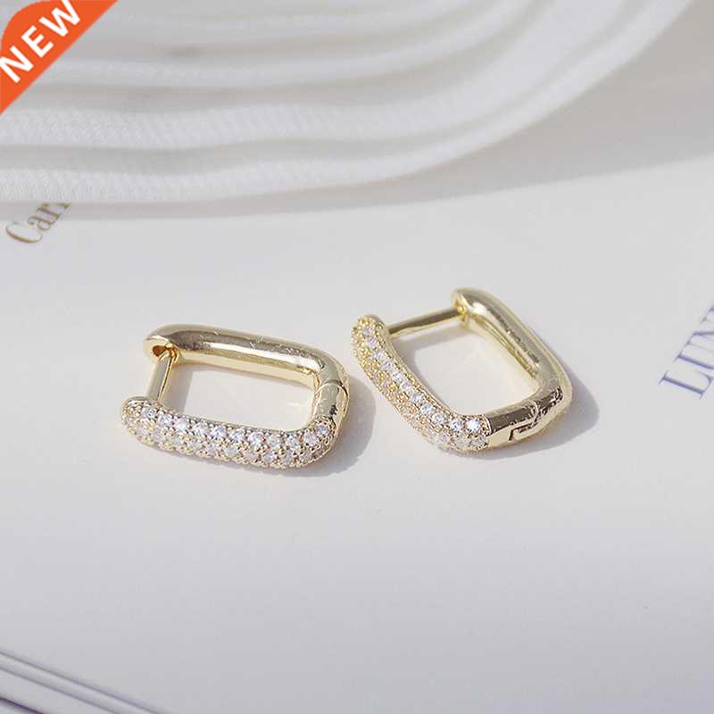 Creative simple design lock square earring 14K real gold exq