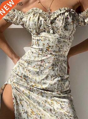 WannaThis Summer Floral Off Shoulder Puff Sleeve Maxi Dress