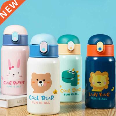 400ml Kids Stainless Steel Straw Thermos Mug With Case Carto