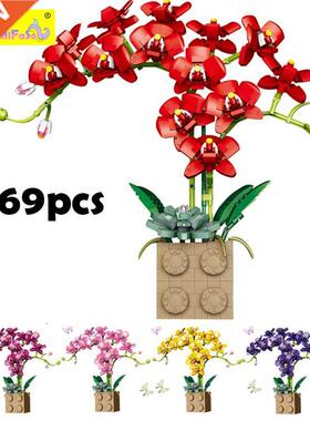 Hot Flower Bouquet Flowers With Vase 3D Blocks Moc Birds Flo