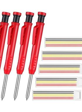 4 Pieces Solid Carpenter Pencil with 30 Pieces Leads Refills