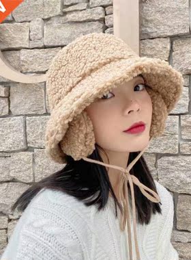Women Autumn Winter Warm Bucket Hat Ear Protector Lamb Velve