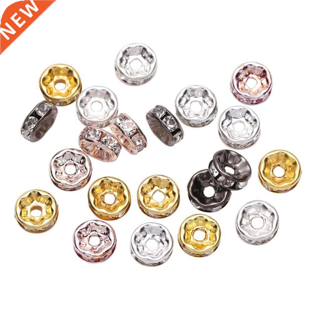 50pcs/lot 4 6 8 10mm Gold Rhinestone Rondelles Crystal Bead