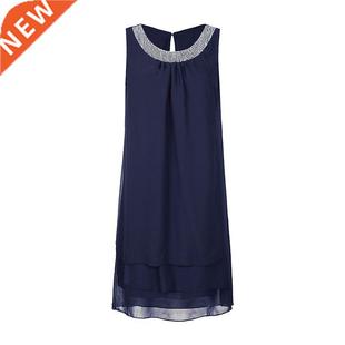Summer Dress Women Bla Sveless Chiffon Elegant Sequin
