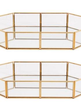 2X Nordic Style Glass Copper Geometry Storage Baskets Box Si