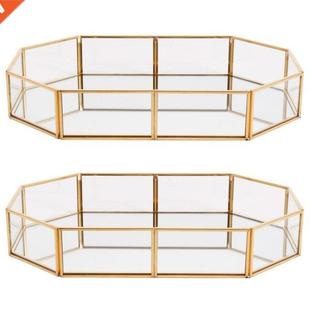 2X Nordic Style Glass Copper Geometry Storage Baskets Box Si