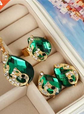 ZOSHI Wedding Jewelry Sets for Women Crystal Gd Chain Peac