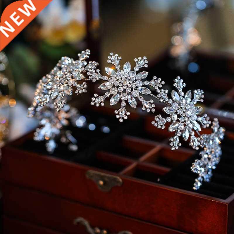 Luxury Crystal Snowflake Hairband Floral Bridal Tiaras Baroq