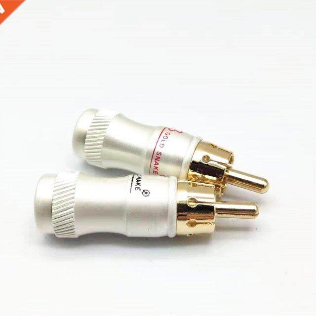 2pcs/1red+1black Copper plated RCA lotus head audio plug rca