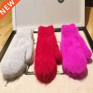 Fur Gloves Female Winter Outdoor Rabbit Mittens Thicken Warm