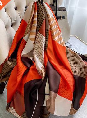 180*90cm Silk Scarf Foulard Bandana 2021 Long Lrage Shawl Wr