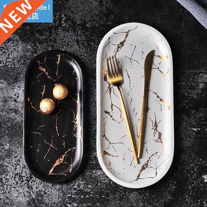 Black ceramic dinner plates marble tray Fruit salad dessert