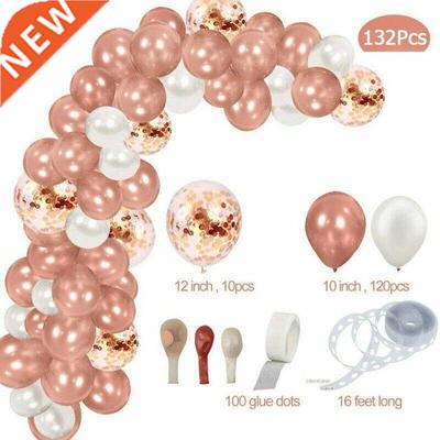 132pcs Rose Gold Balloons Confetti Set Chrome Ballon Birthda