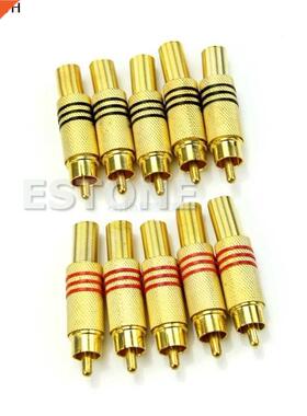 10PCS RCA Gold Plated Plug Audio Male Connector Metal Spring