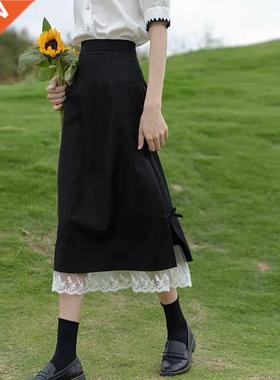 Rimocy Vintage Black Lace Long Skirt Women 2022 Summer Bowti