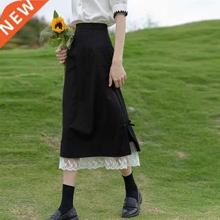 Rimocy Vintage Black Lace Long Skirt Women 2022 Summer Bowti