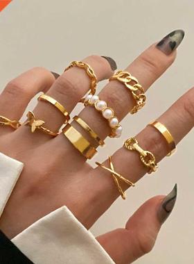 IPAR ohemian Geometric Hollw Out Wide Ring Set Women's Vi