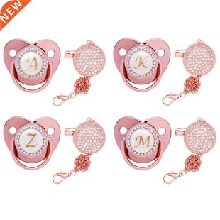 Newborn Baby Pacifier Clips Chain Rose Gold Bling Silicone I